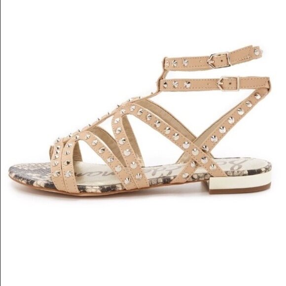 Sam Edelman  Demi Studded Nude Leather Sandals, Sz 6 - Picture 2 of 12